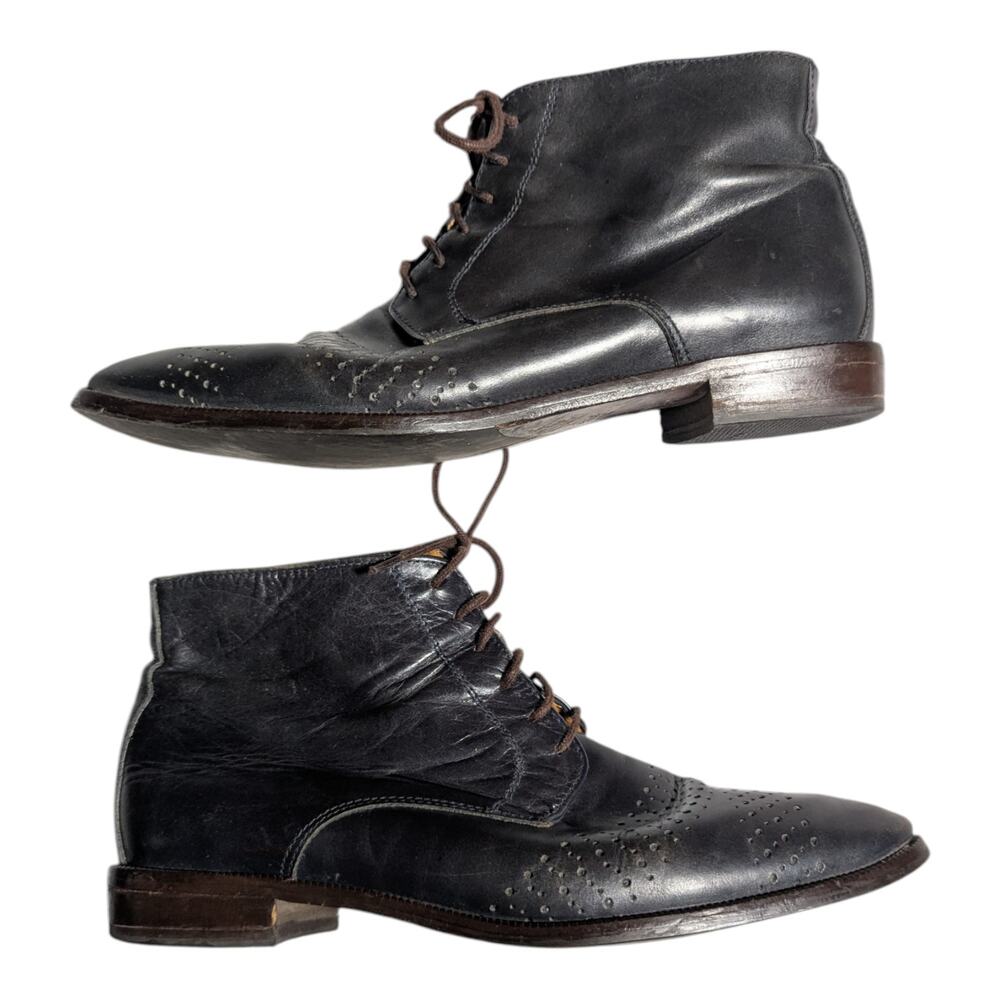Uterque Black Leather Pointed Toe Wingtip Brogue Ankle Boots 39 Women's 8.5